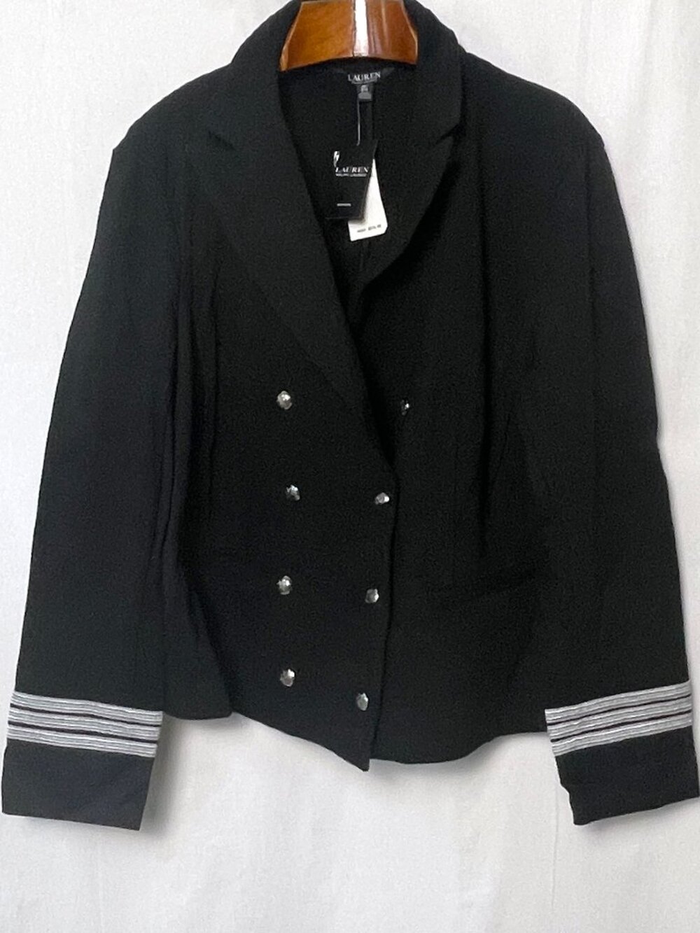 NWT Lauren Ralph Lauren Military Double Breasted Knit Blazer Black 3X